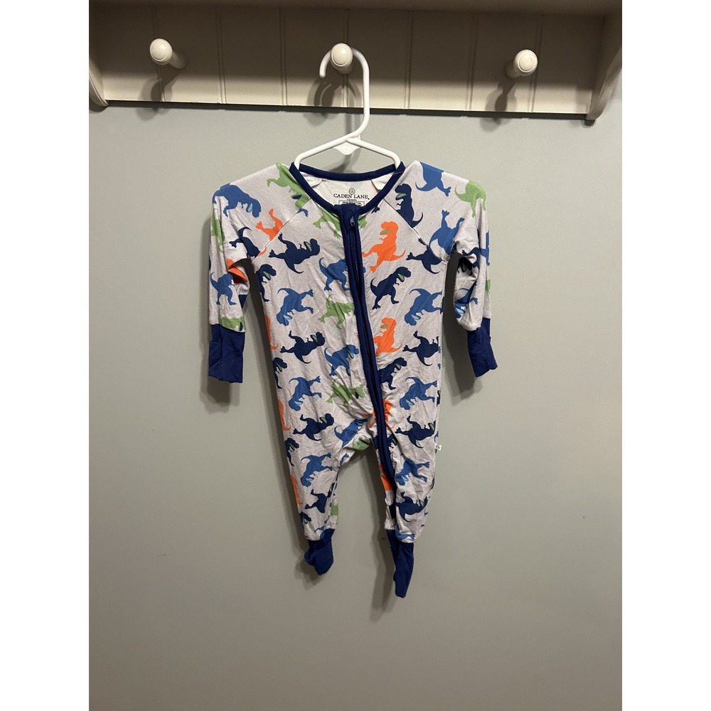 NWOT Caden Lane Bamboo Viscose Dinosaur Footie Sleeper Blue Orange 0-3 Months